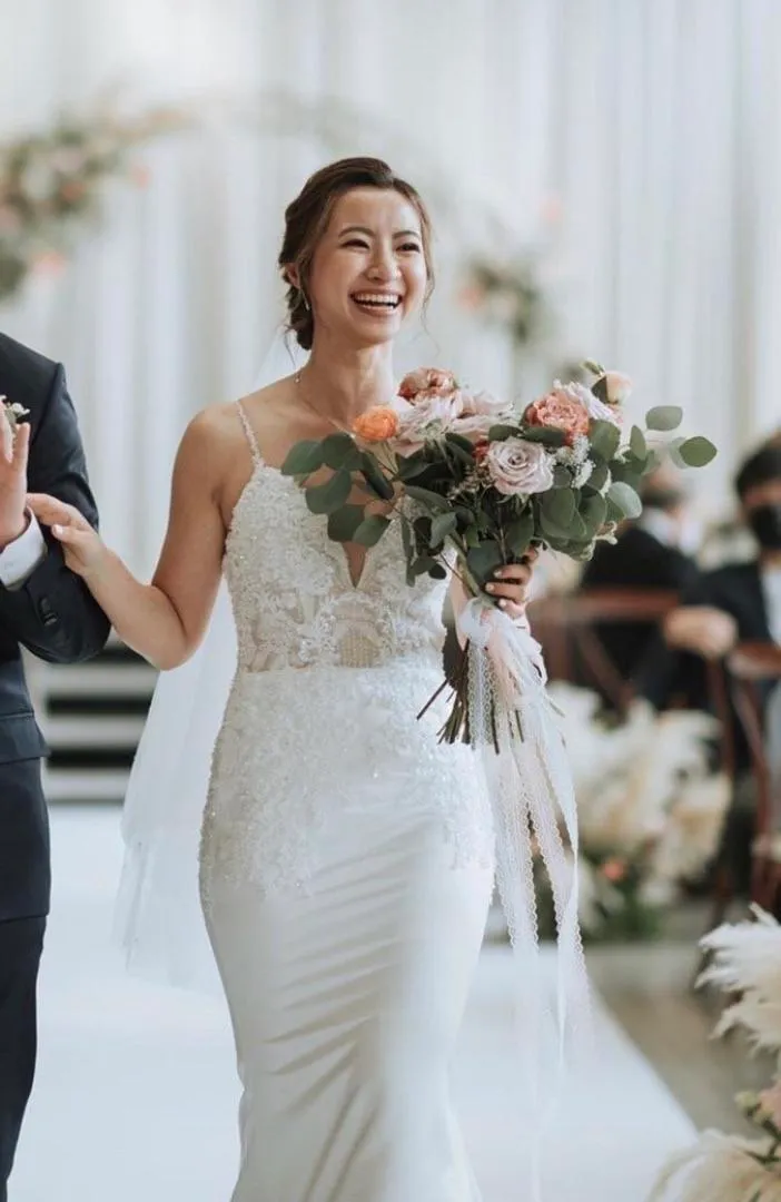 S05AAT 0695 - Spag strap celeste satin mermaid L