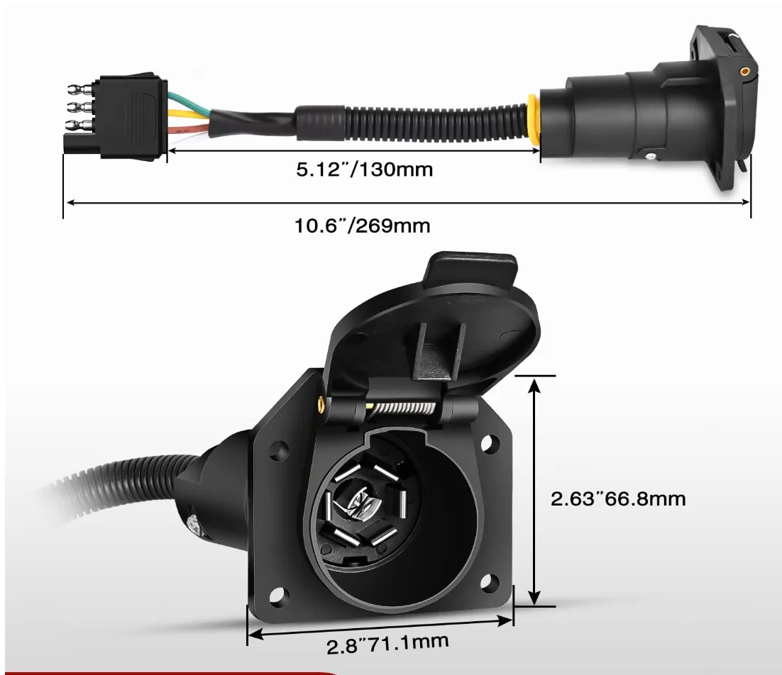 4 Way Flat to 7 Way Round Blade Trailer Adapter