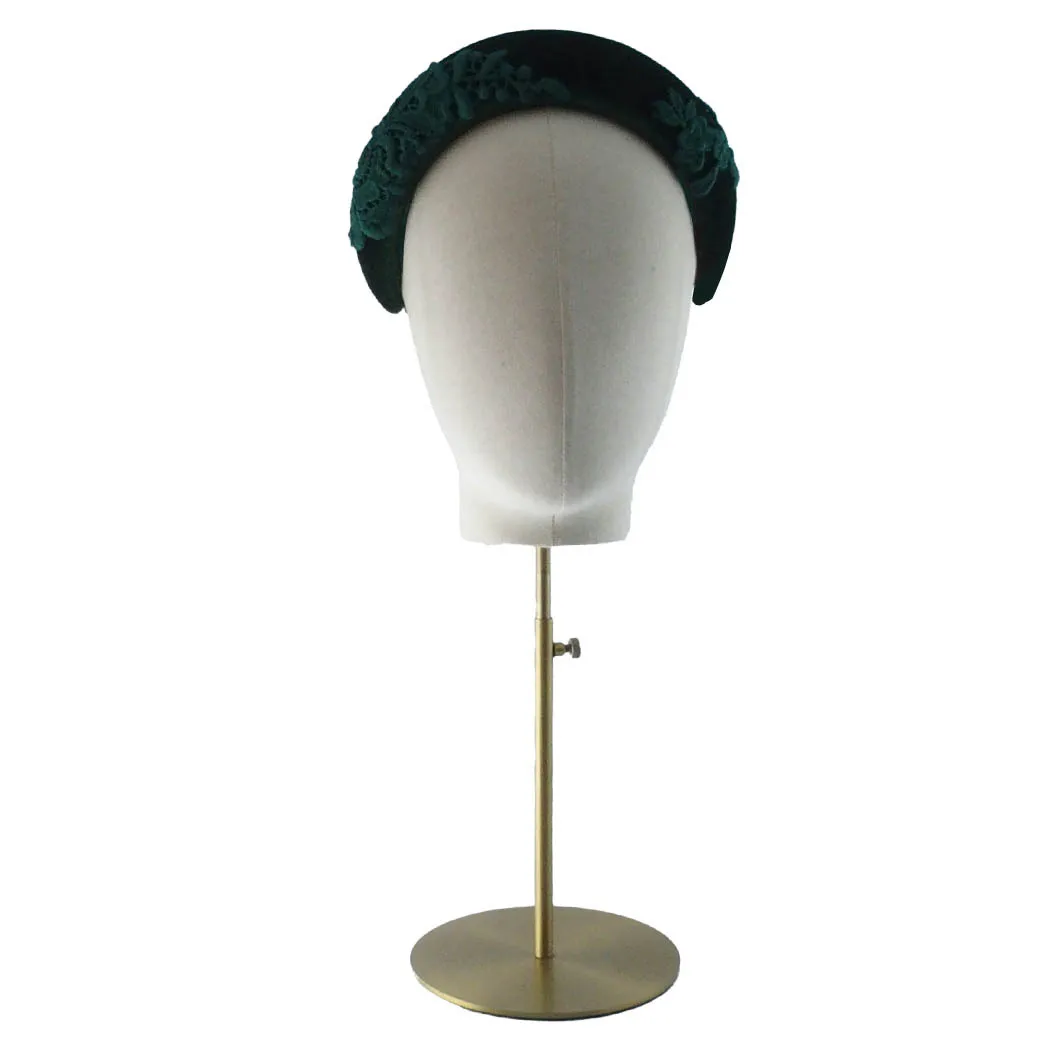 Annie velvet headband, with lace in green