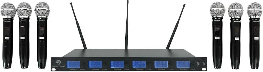 6-Mic Adjustable Frequency Wireless UHF Microphone System