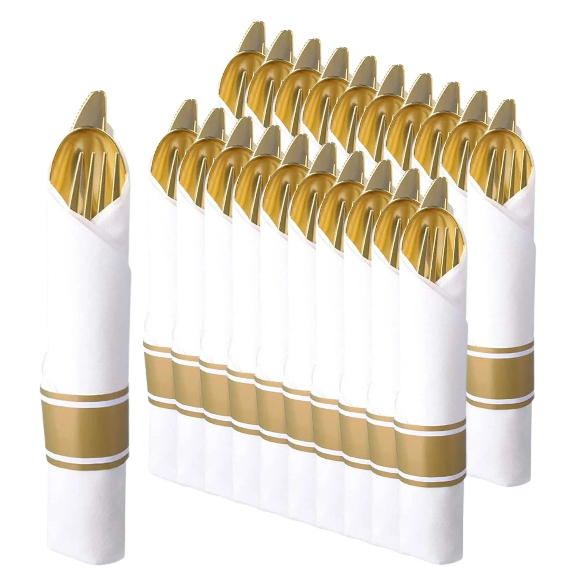 Rolled Cutlery Combo with Napkin - Gold