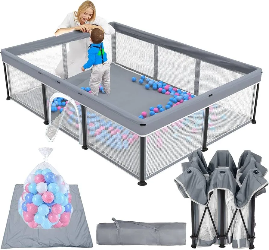 Foldable Baby Playpen with Mat/Ball Pit