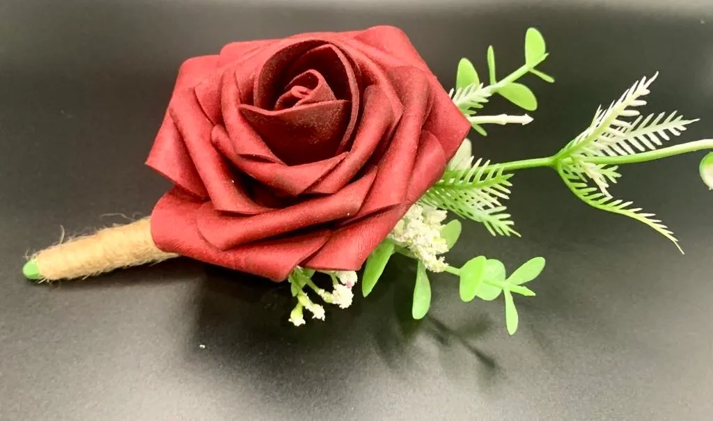 Boutonniere- Red Rose Boutonniere 5.11"D x 3.94" W x 2.56"H