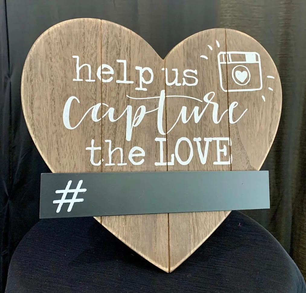 Signs- Wooden Brown Heart Sign "Capture the Love" 