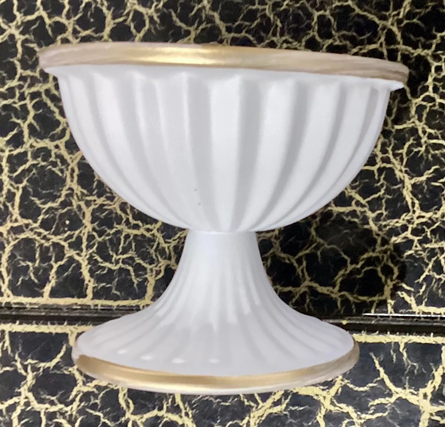 Vase, compote, White Metal w/ gold trim 