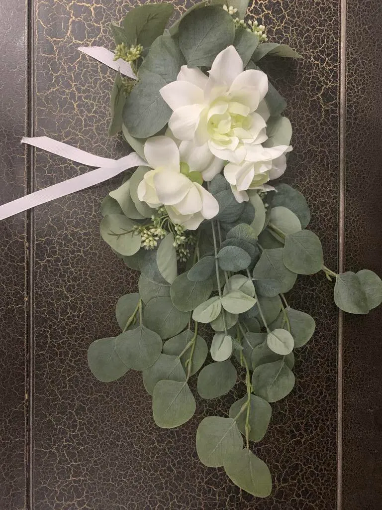 Florals- Pew Isle/ Curtain Tiebacks, White/ Ivory Florals - Set of 6 