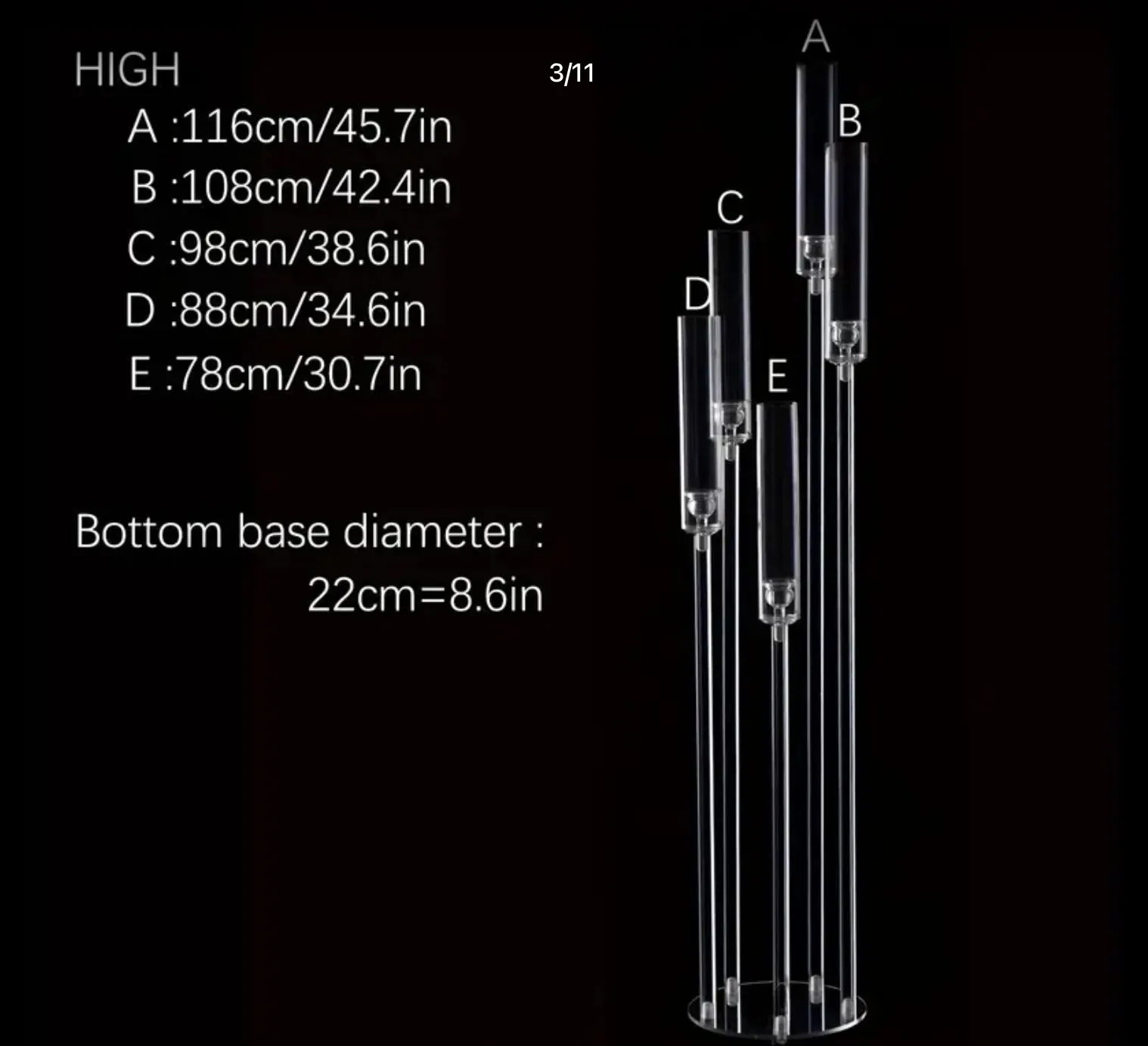 Acrylic Candelabra 5-armCandle Holder, Tall, 5-arm, 47.5”