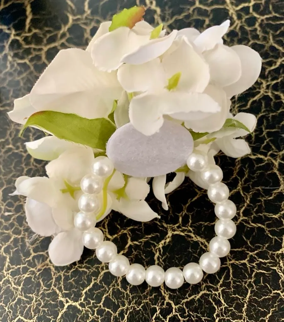 Corsage- White/ Champagne Florals
