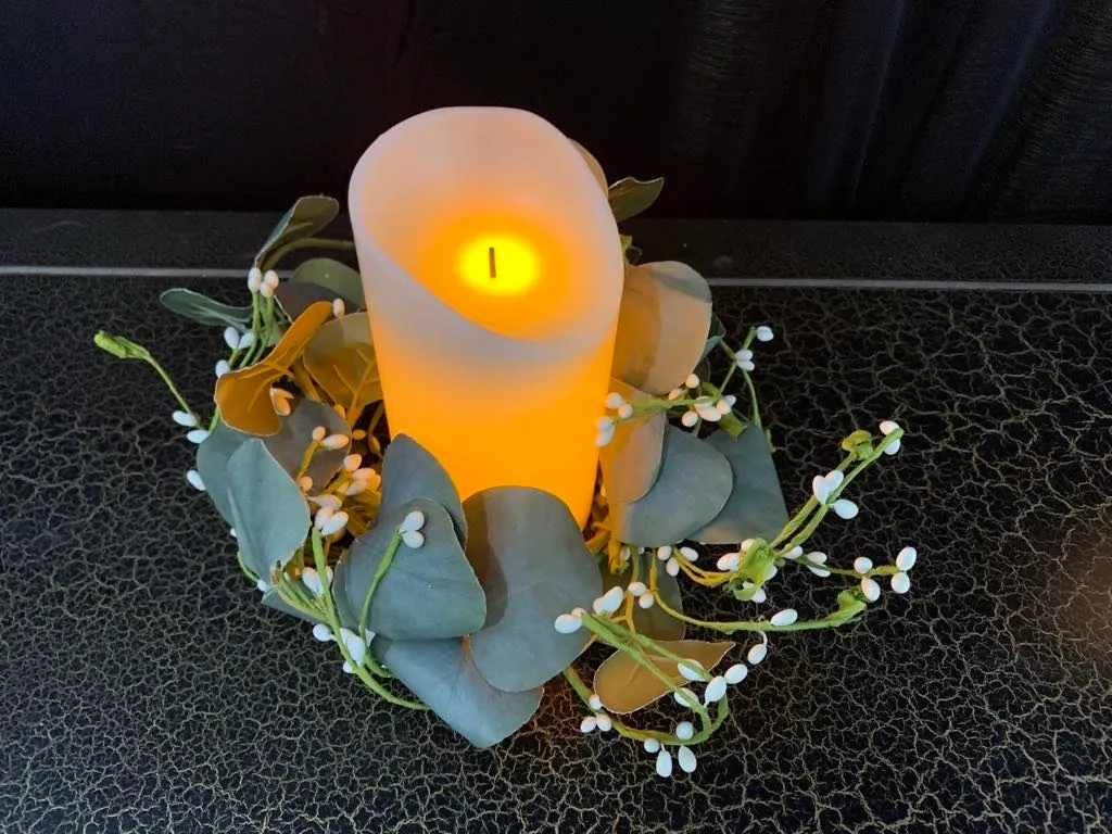 Greenery- Candle Ring,  EUCALYPTUS W/ white