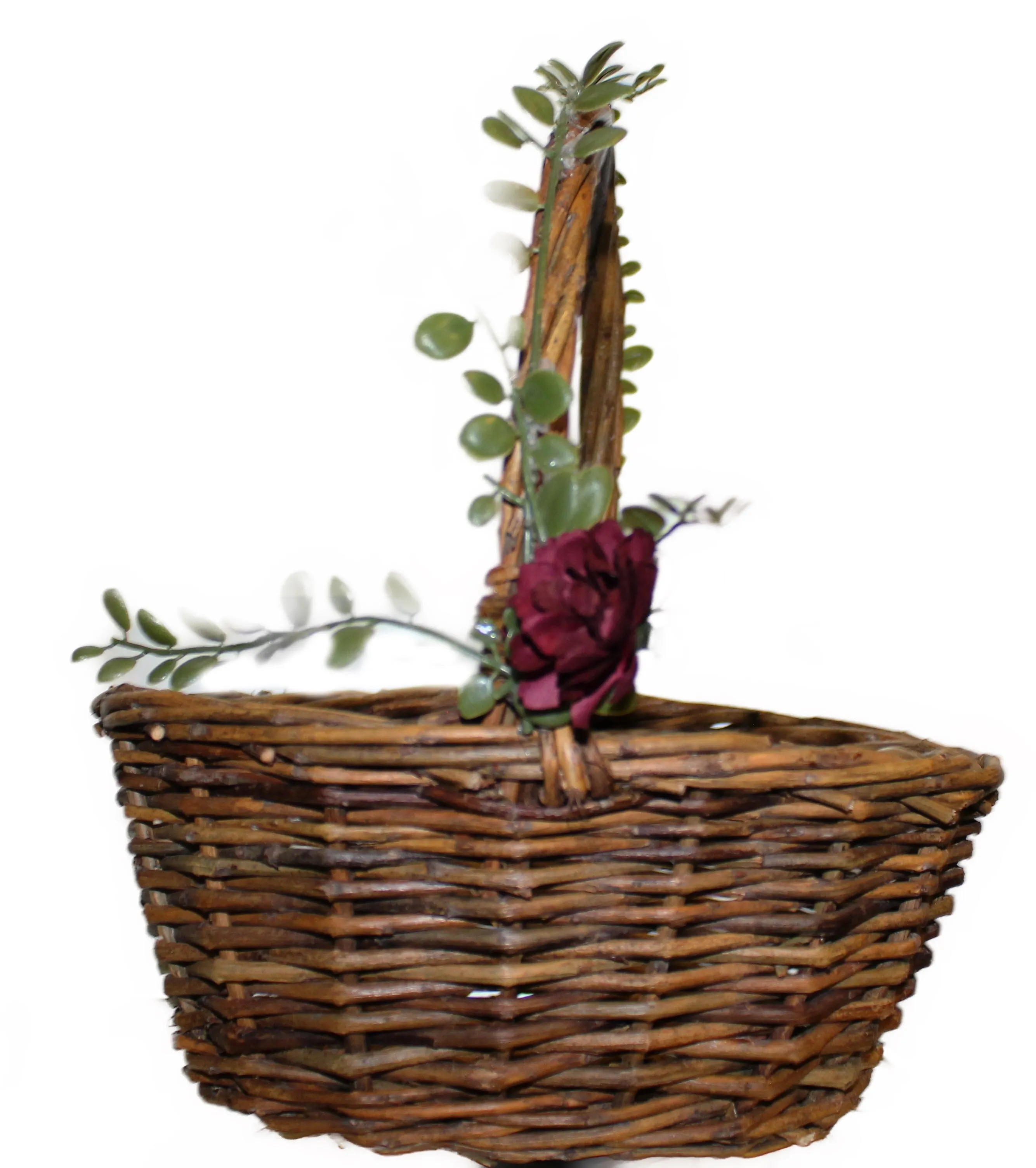 Flower Girl Basket- Wicker Flower Girl Basket with Flower & Greenery 