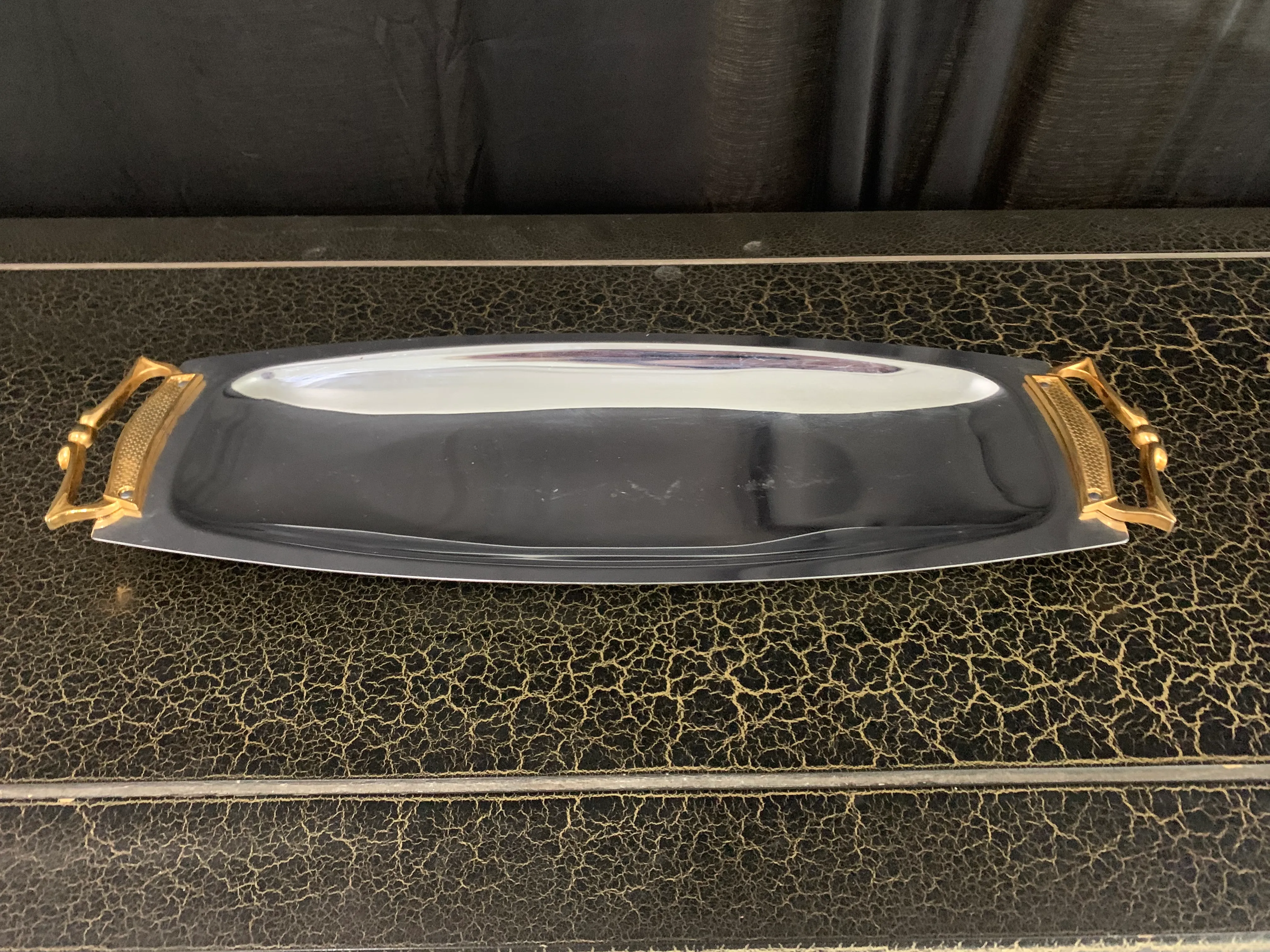 Food Service- Tray- Silver Plated Gold Trim Tray