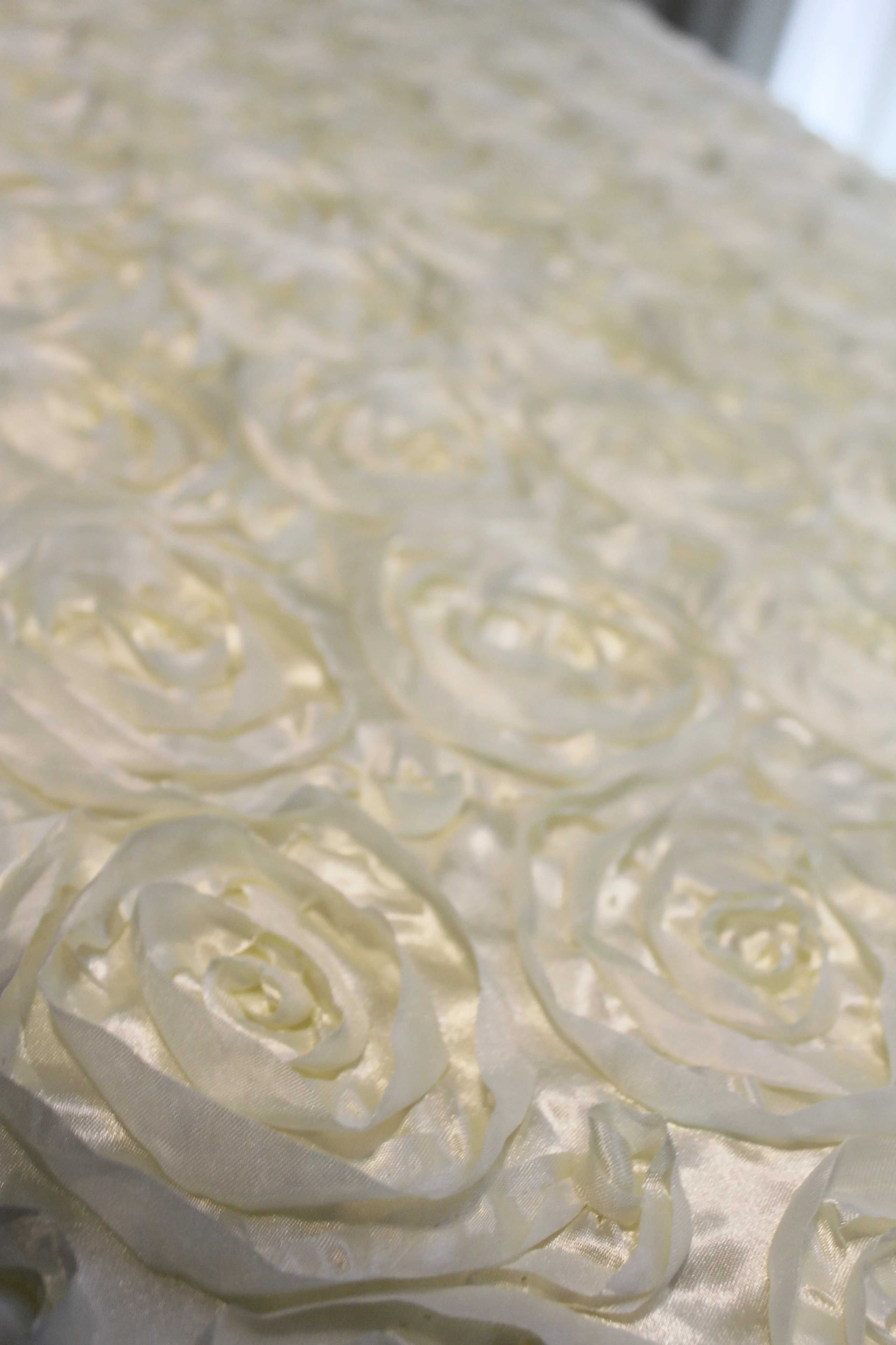 Table Runner- Ivory Grandiose 3D Rosette Satin Table runner 14" x 108"