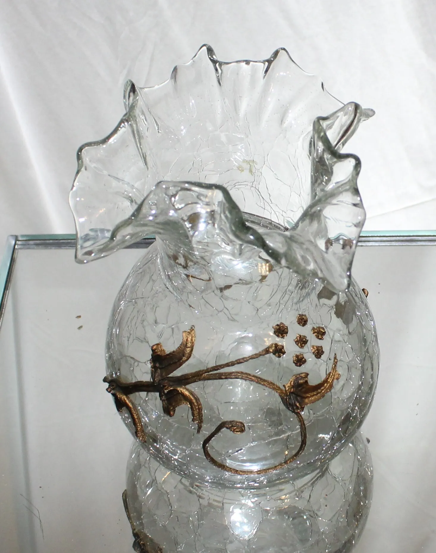 Vases- Crackled Glass- Gold/Clear Vase