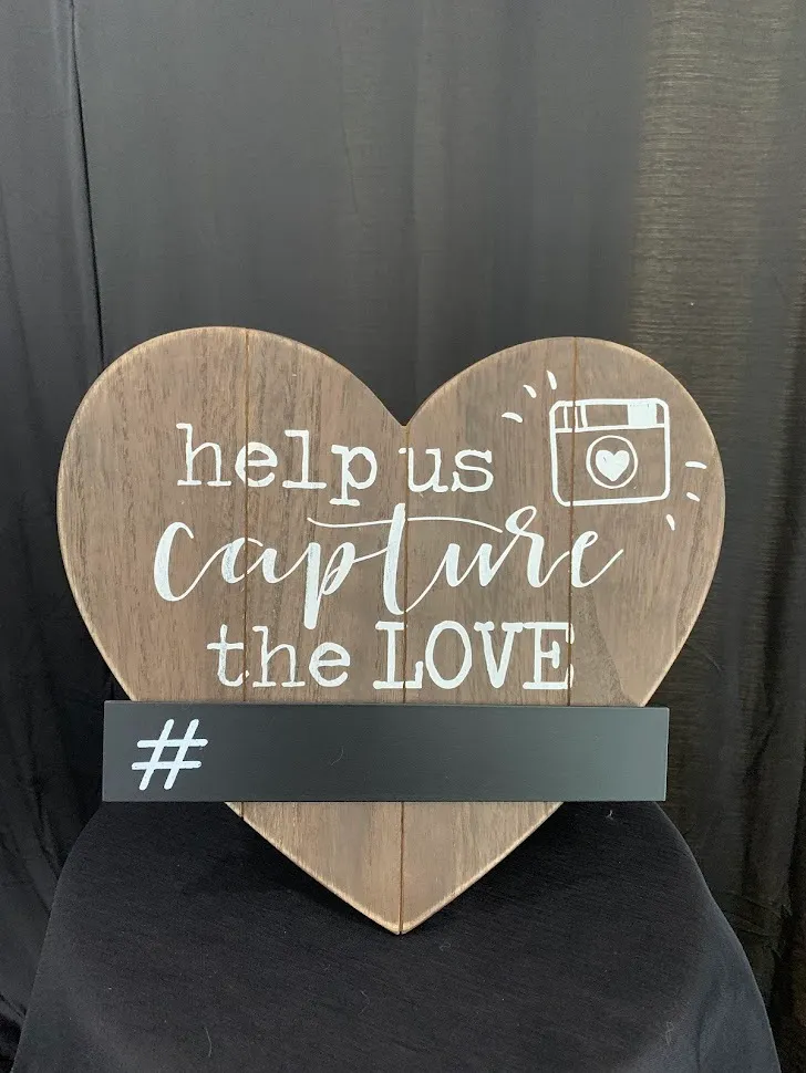 Signs- Wooden Brown Heart Sign "Capture the Love" 