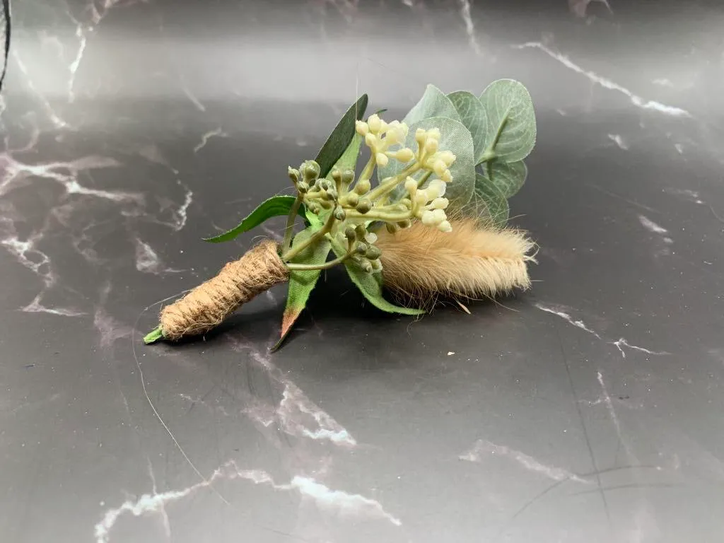 Boutonniere- Pampas Grass with Greenery Boutonniere 