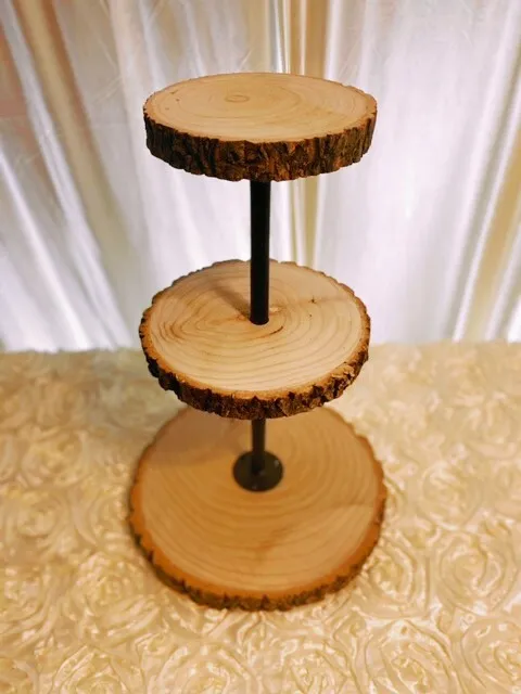 Food Service- Wood 19" Tower 3-Tier Cheese Board, Cupcake Stand, rustic 19.5" x 13.5"