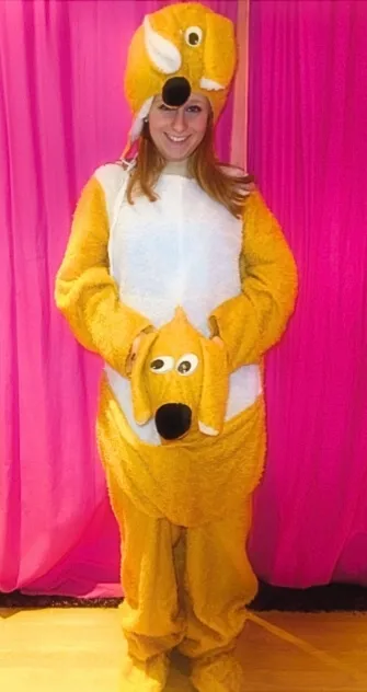 Kangoeroe mascotte kostuum huren