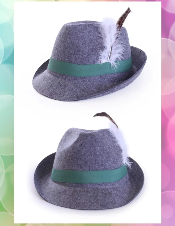 Oktoberfest hoed grijs met veer