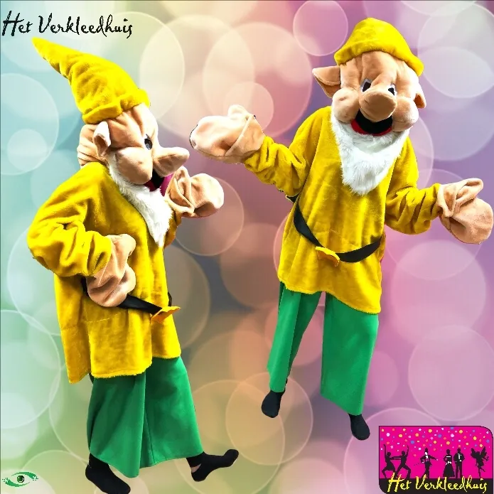 Kabouter mascotte kostuum geel huren