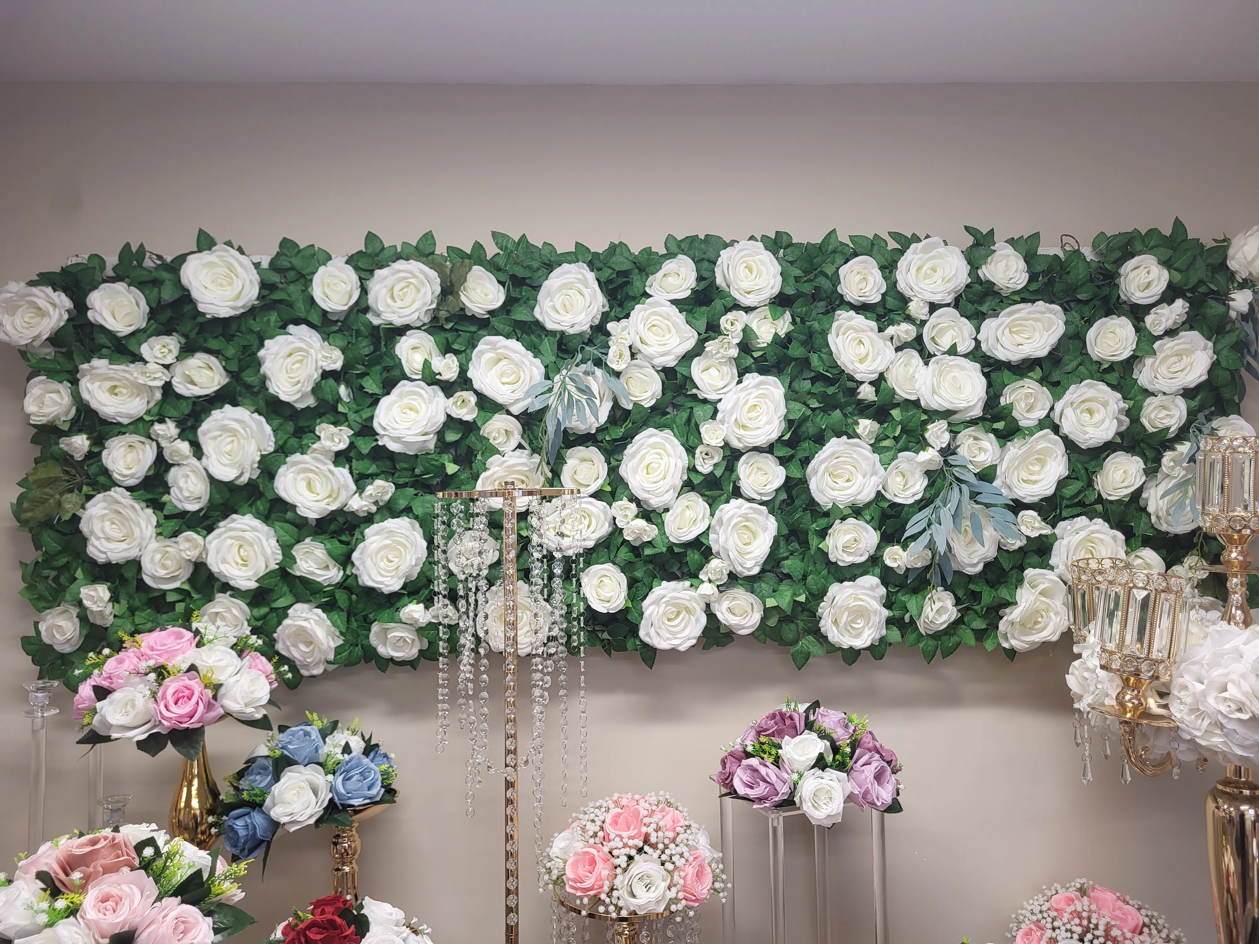 2x8 ft  white rose panel with greenery 
