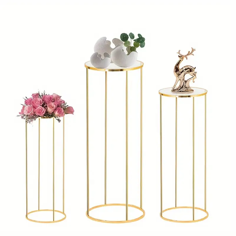 Gold Cylinder Pedestal Stands, Round GOLD