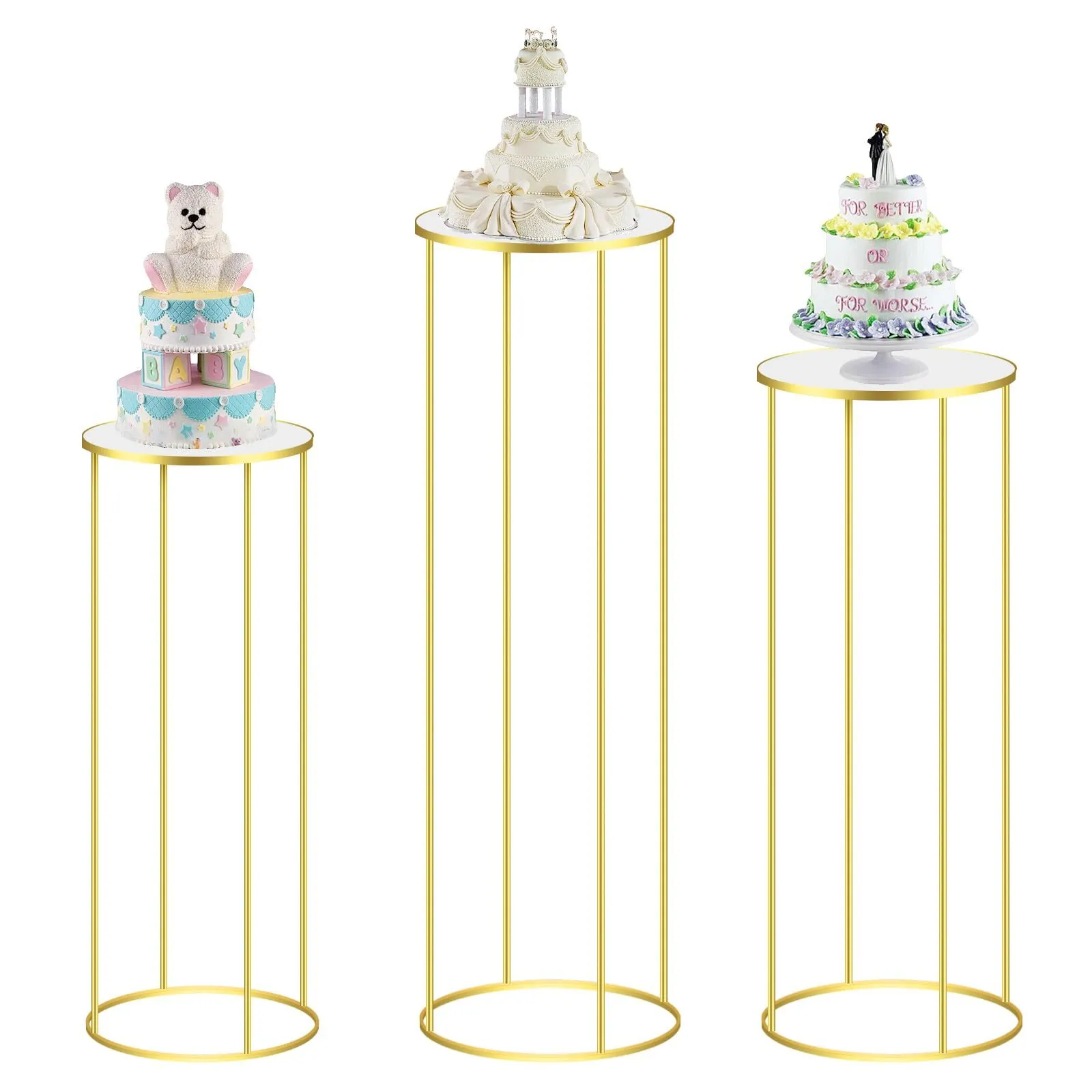 ROSE GOLD Metal Cylinder Pedestal Stands, Round