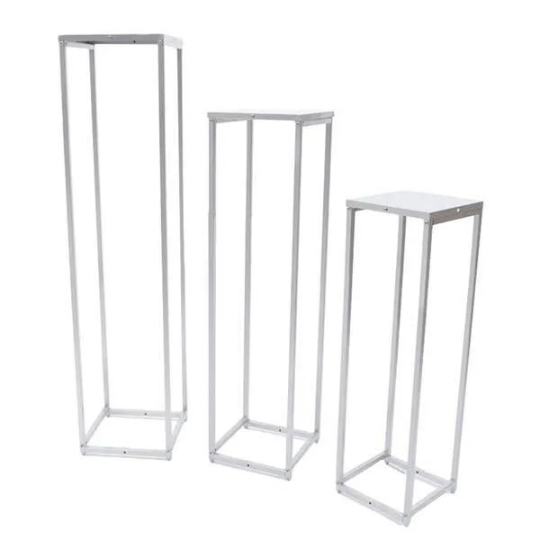 SILVER Metal Cylinder Pedestal Stands, SQUARE