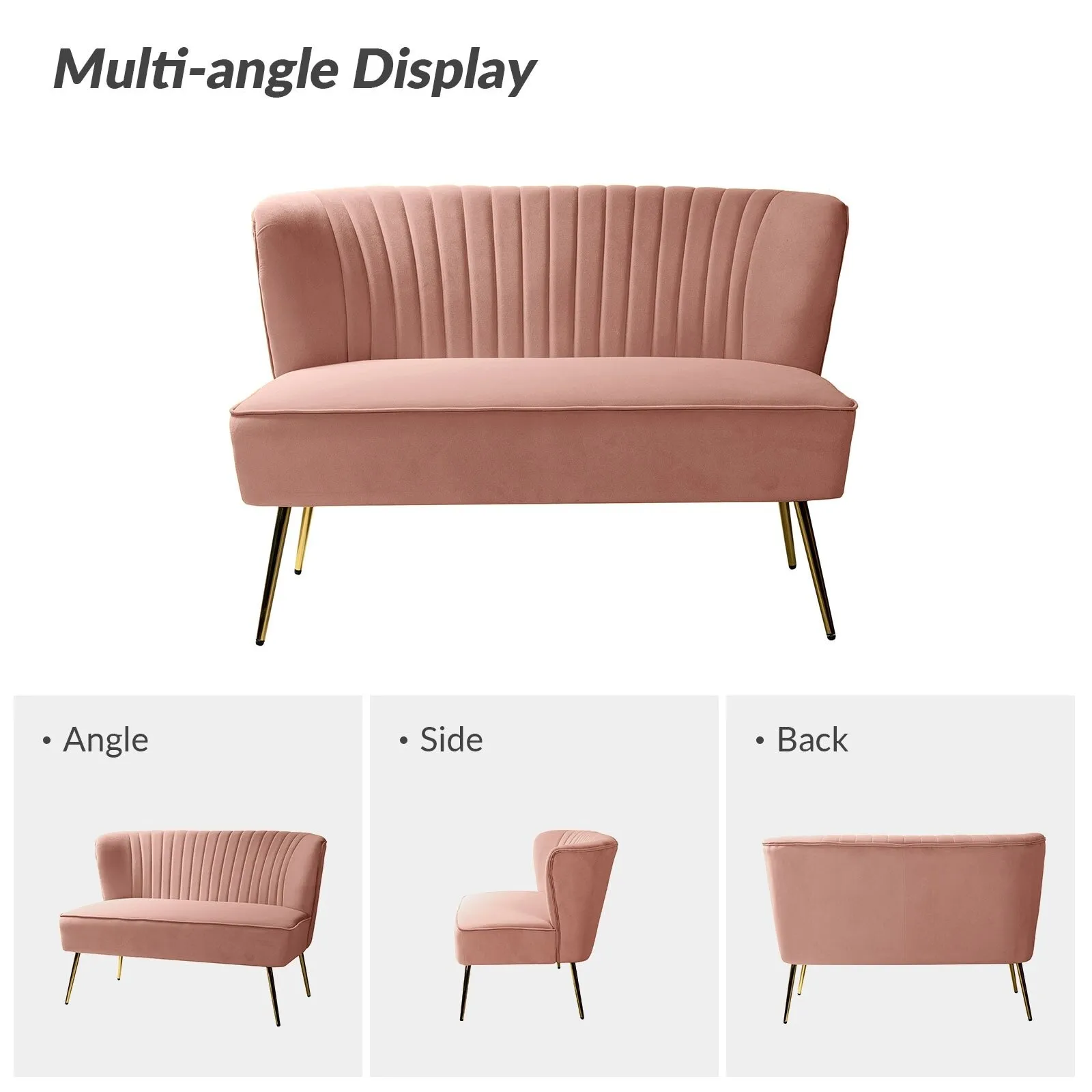 Monica Modern Velvet Curved Tufted Back Loveseat with Metal Tapered Legs