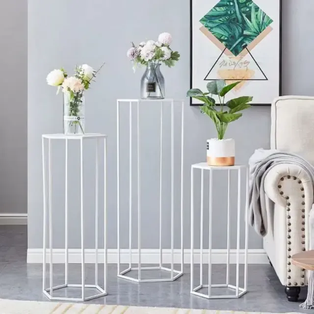 Metal Hexagon Pedestal Stand Set of 3