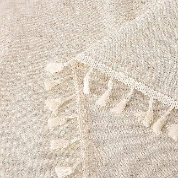 Cotton Linen Table Cloth with Tassels