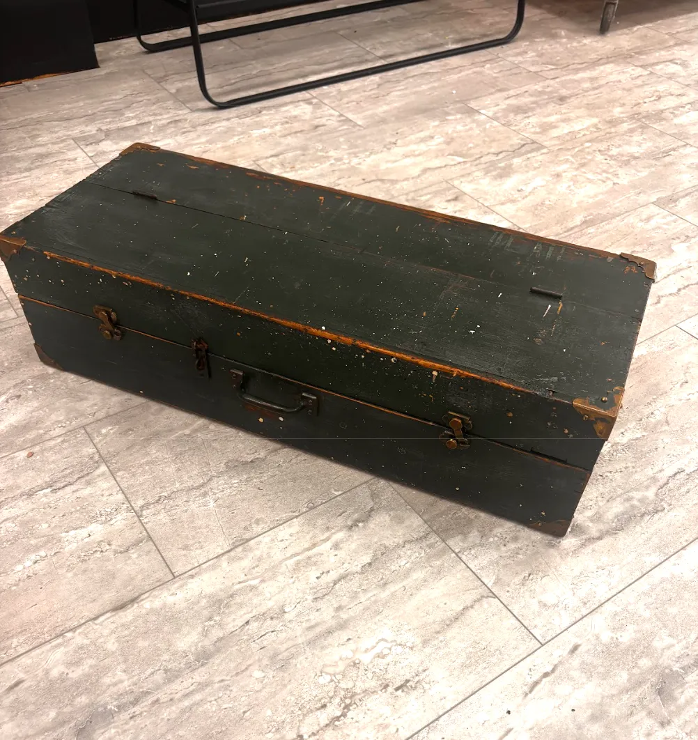 Aged Green Wooden Chest