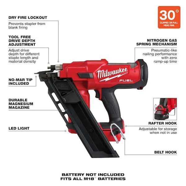 Milwaukee Cordless Framing Nailer 30 Degree