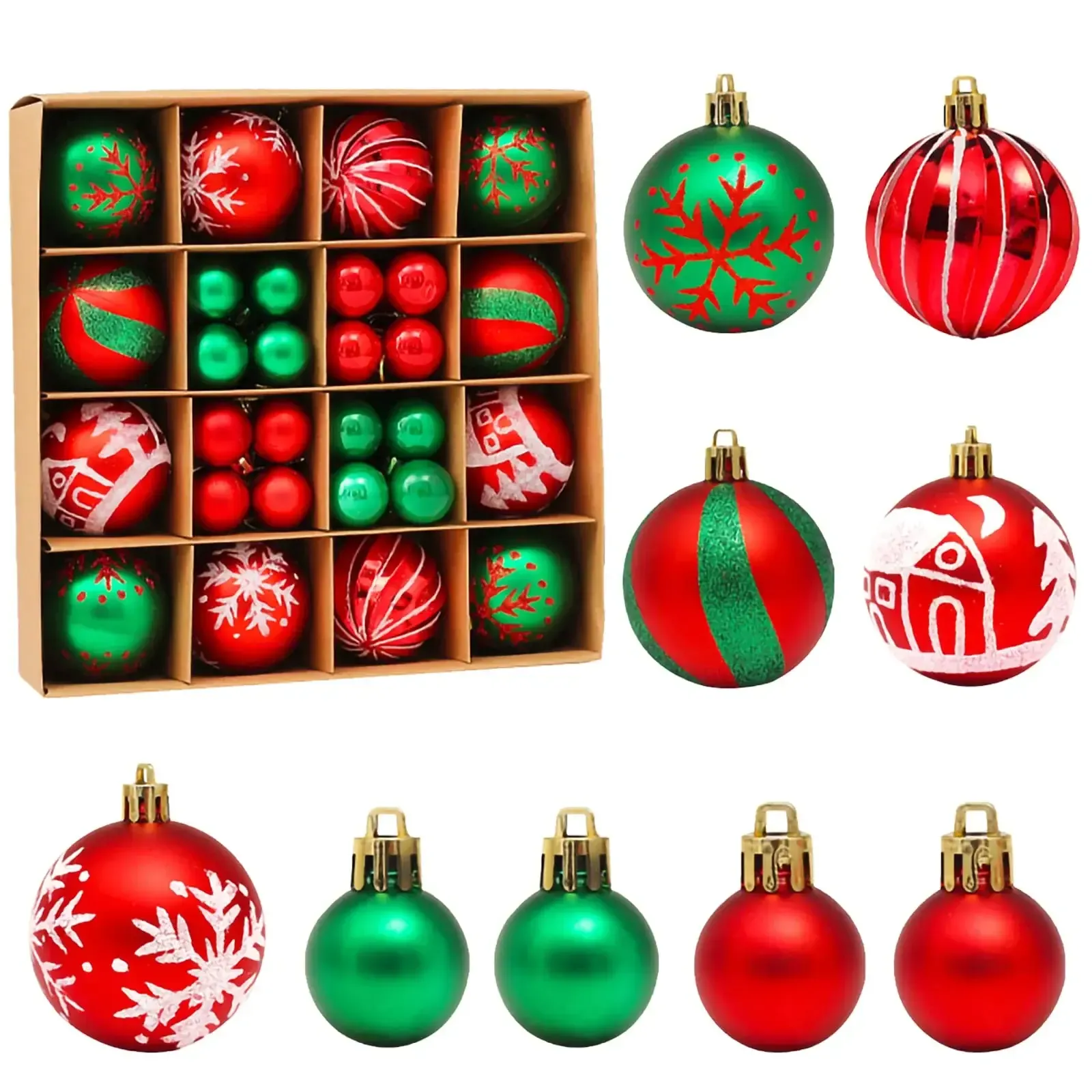  Christmas Ornaments Red and Green Ball for Christmas Tree, Shatterproof Waterproof Glittering Christmas Hanging Ornaments