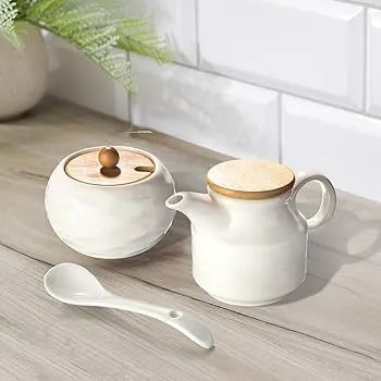 Ceramic Sugar and Creamer Set,12oz Cream Pitcher and 7.5oz Sugar Bowl with Lid