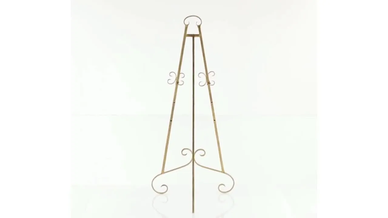 46 in. Gold Metal Large Free Standing Adjustable Display Stand 3 Tier Scroll Easel with Chain Support