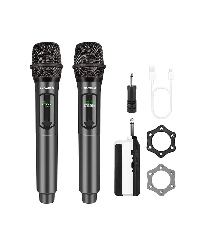 Wireless Microphone,Professional Dual Handheld Cordless Dynamic Mic System with Rechargeable Receiver