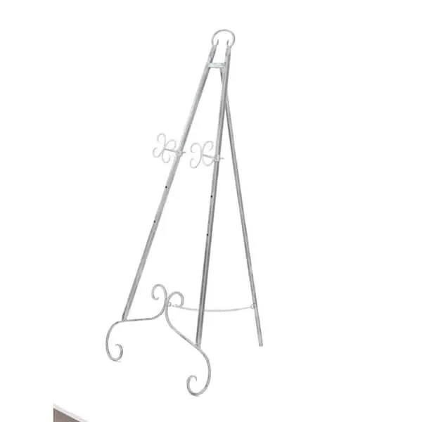 46 in. Gray Metal Large Free Standing Adjustable Display Stand 3 Tier Scroll Easel with Chain Support