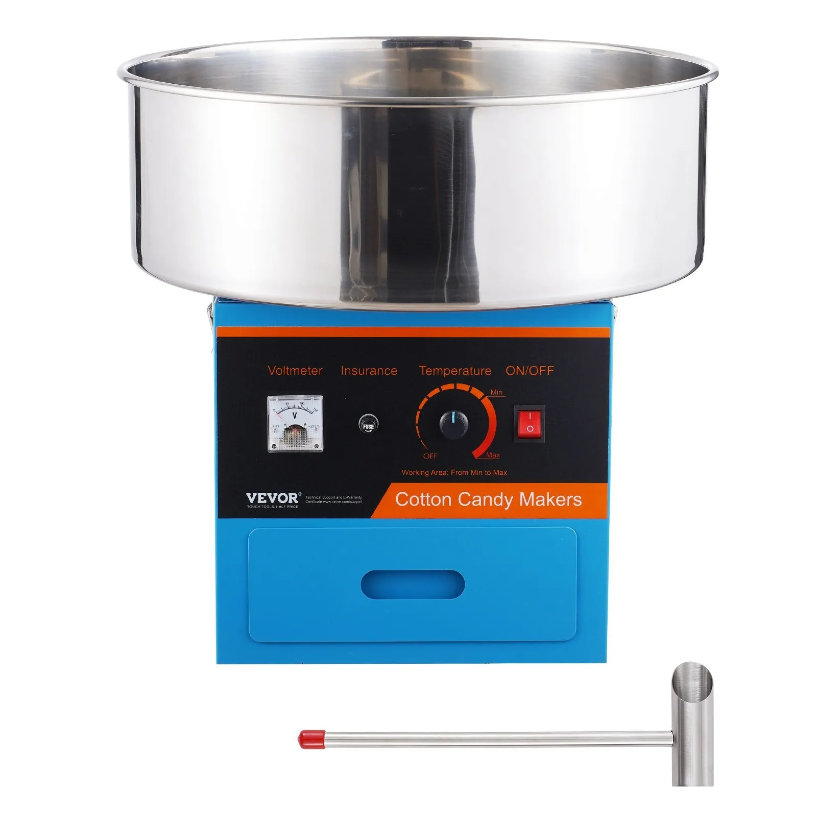 Blue Commercial Cotton Candy Machine with 21" Stainless Steel Bowl
