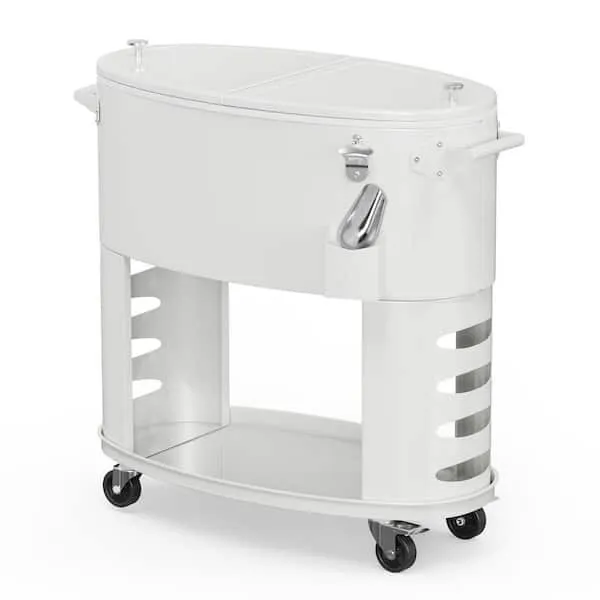 70 Quart White Rolling Ice Chest on Wheels - Patio Cooler