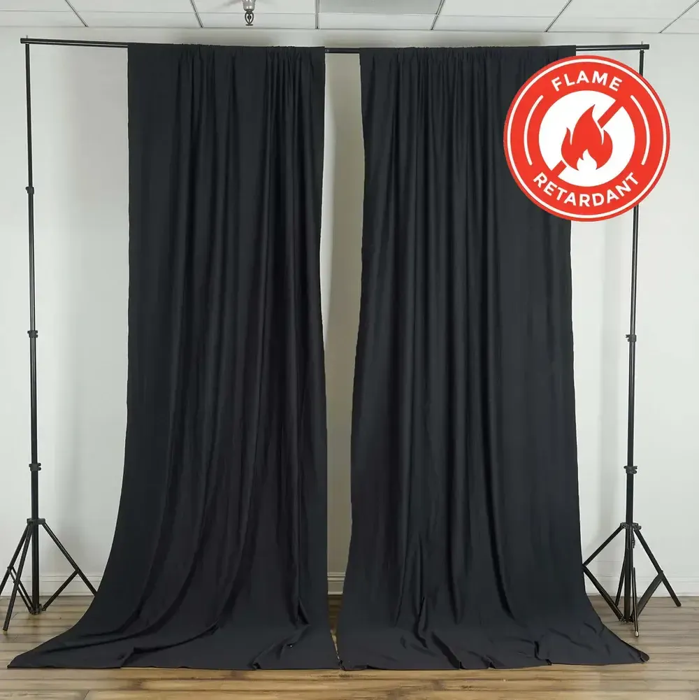 Black Scuba Polyester Event Curtain Drapes, Durable Flame-Resistant Backdrop Event Panels Wrinkle Free with Rod Pockets - 10ftx10ft  (2) 5' panels