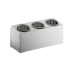 Three Hole Stainless Steel Flatware Organizer with Perforated Stainless Steel Cylinders