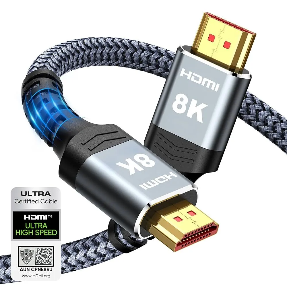 8K 10K 4K HDMI Cable 48Gbps 6.6FT/2M, Certified Ultra High Speed HDMI Cable Braided Cord-4K@120Hz 8K@60Hz, DTS:X, HDCP 2.2 & 2.3, HDR 10 Compatible with Roku TV/PS5/HDTV/Blu-ray