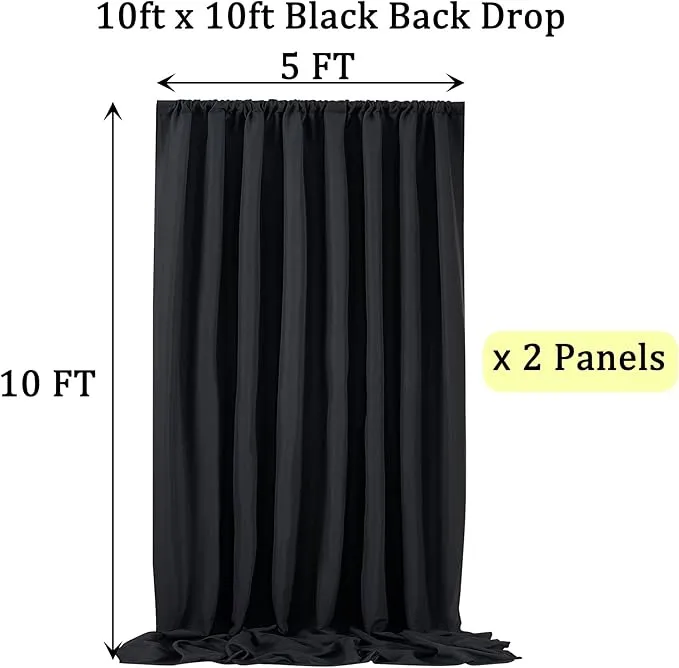 10x10 ft Black Backdrop (2) 5x10 Polyester Curtain Panels. 