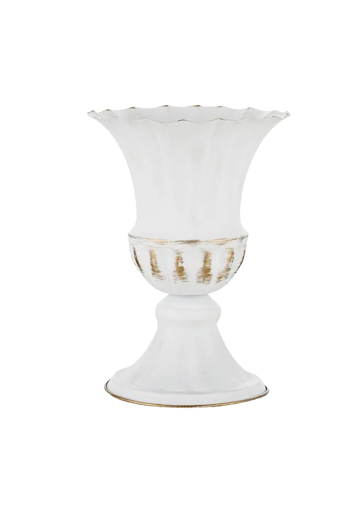 White Metal Vase for Centerpiece 9" Tall