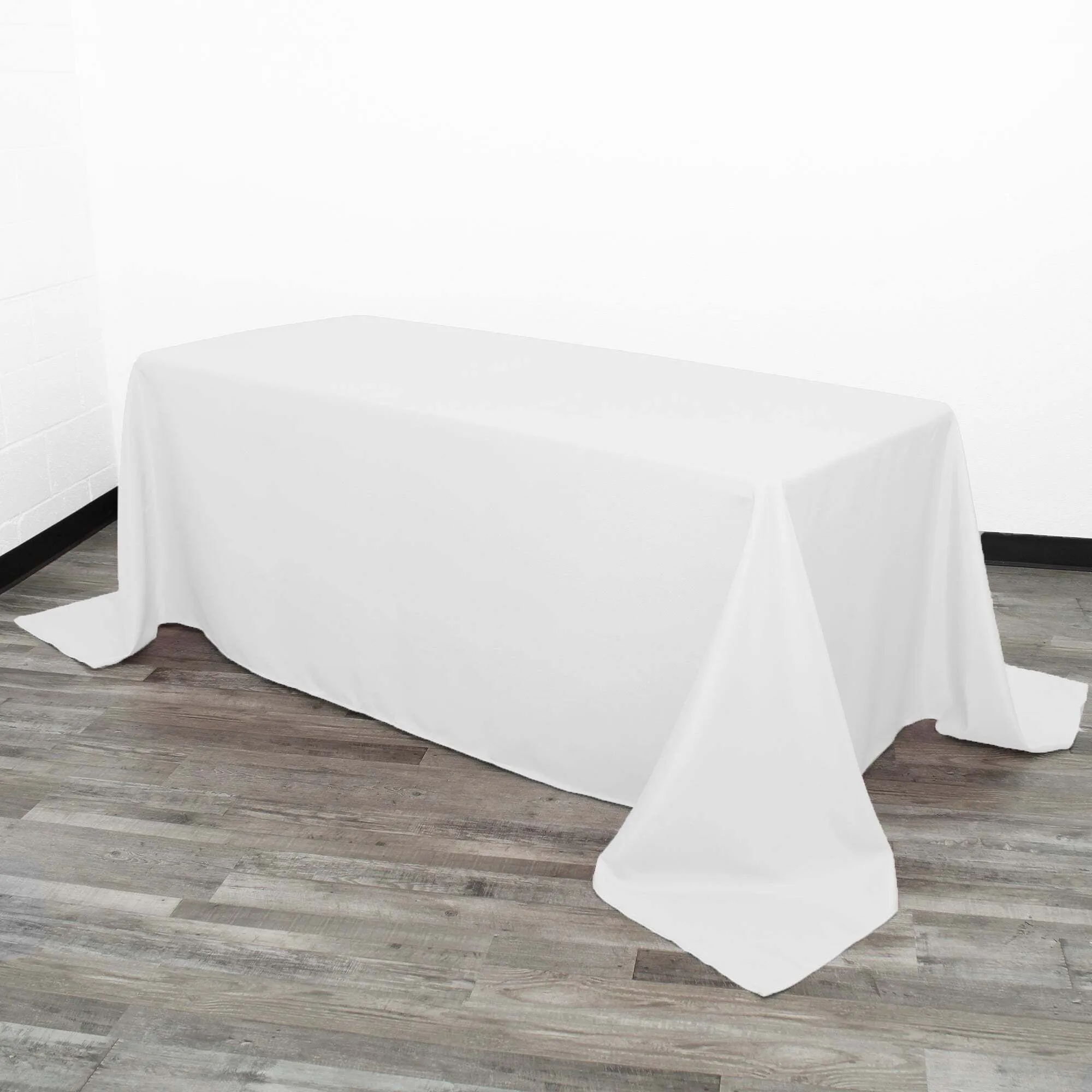 White 90" x 156" Polyester Rectangle Table Linen 