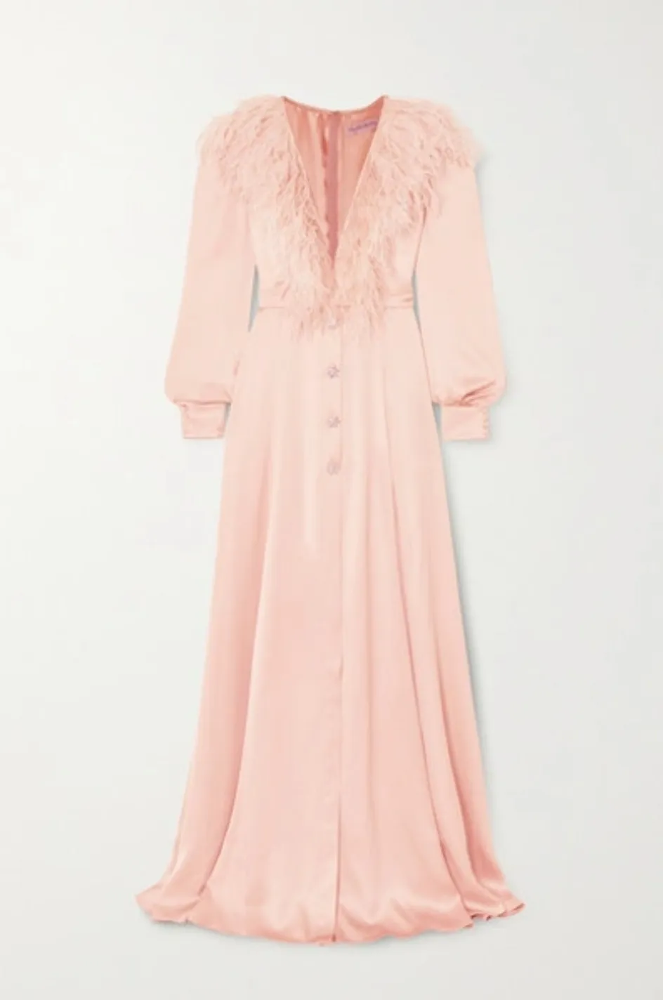 Ralph & Russo feather trimmed silk- satin gown