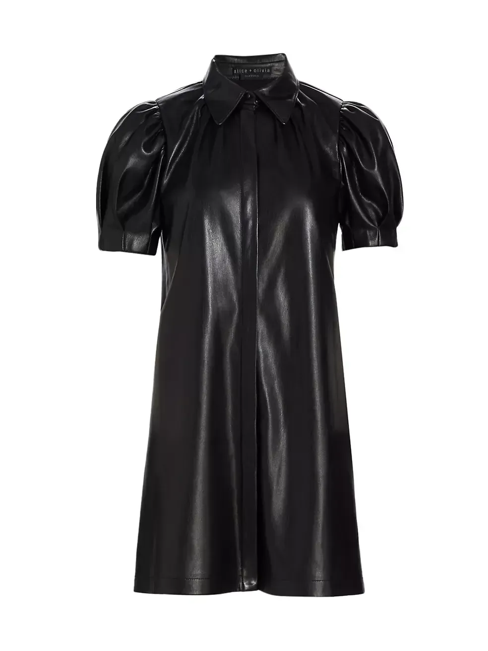 Alice & Olivia Black Jem Faux Leather Mini Dress