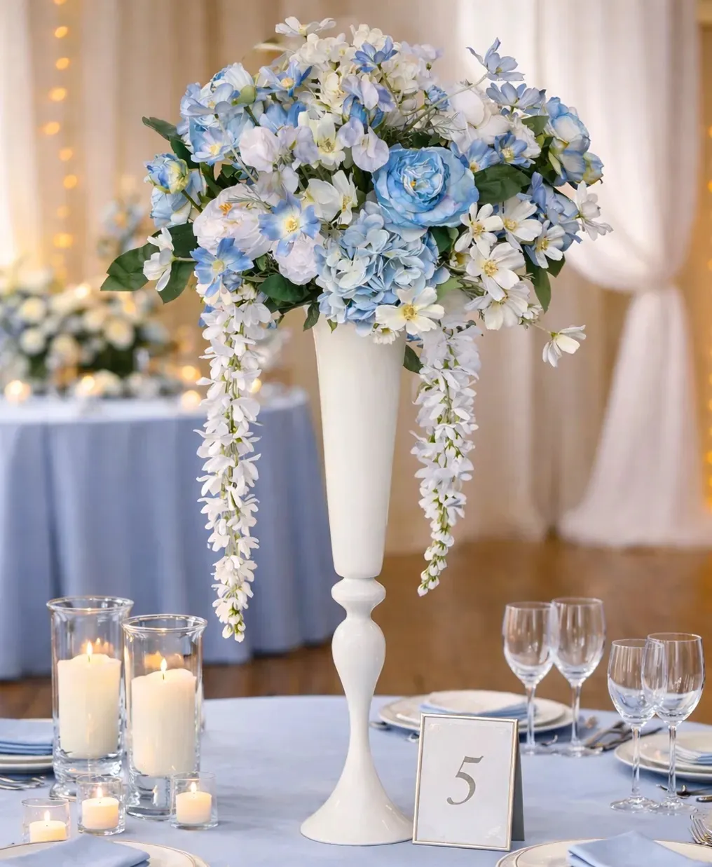 42" White Trumpet Vase