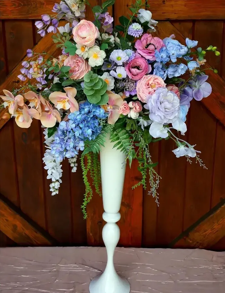 42" White Trumpet Vase