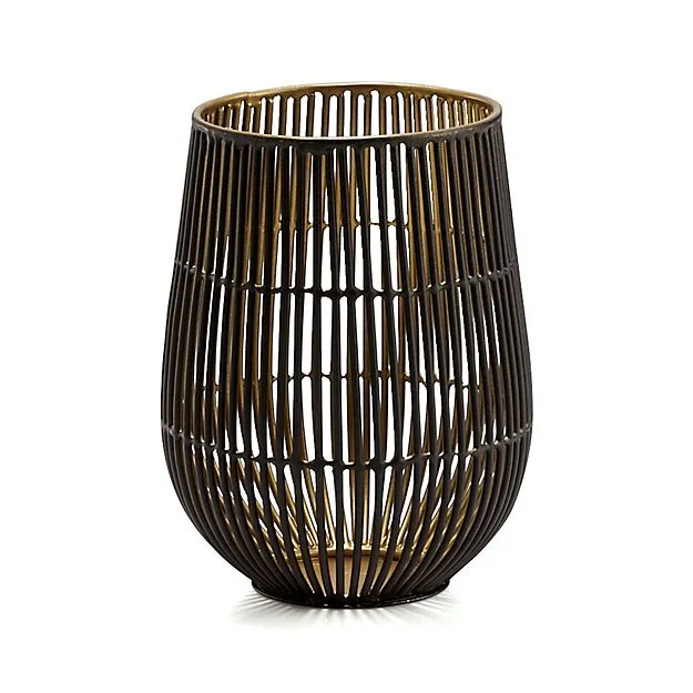 Large Black & Gold Wire Hurricane Candle Holder